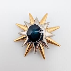 Liz Claiborne Celestial Sun and Moon Two Tone Brooch Pin